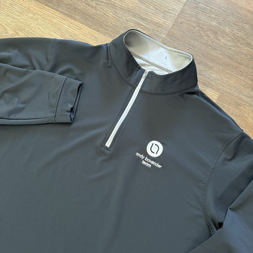 Peter Millar Perth Performance Black 1/4 Zip‎ Men's Sz XL Company Logo FAIR
